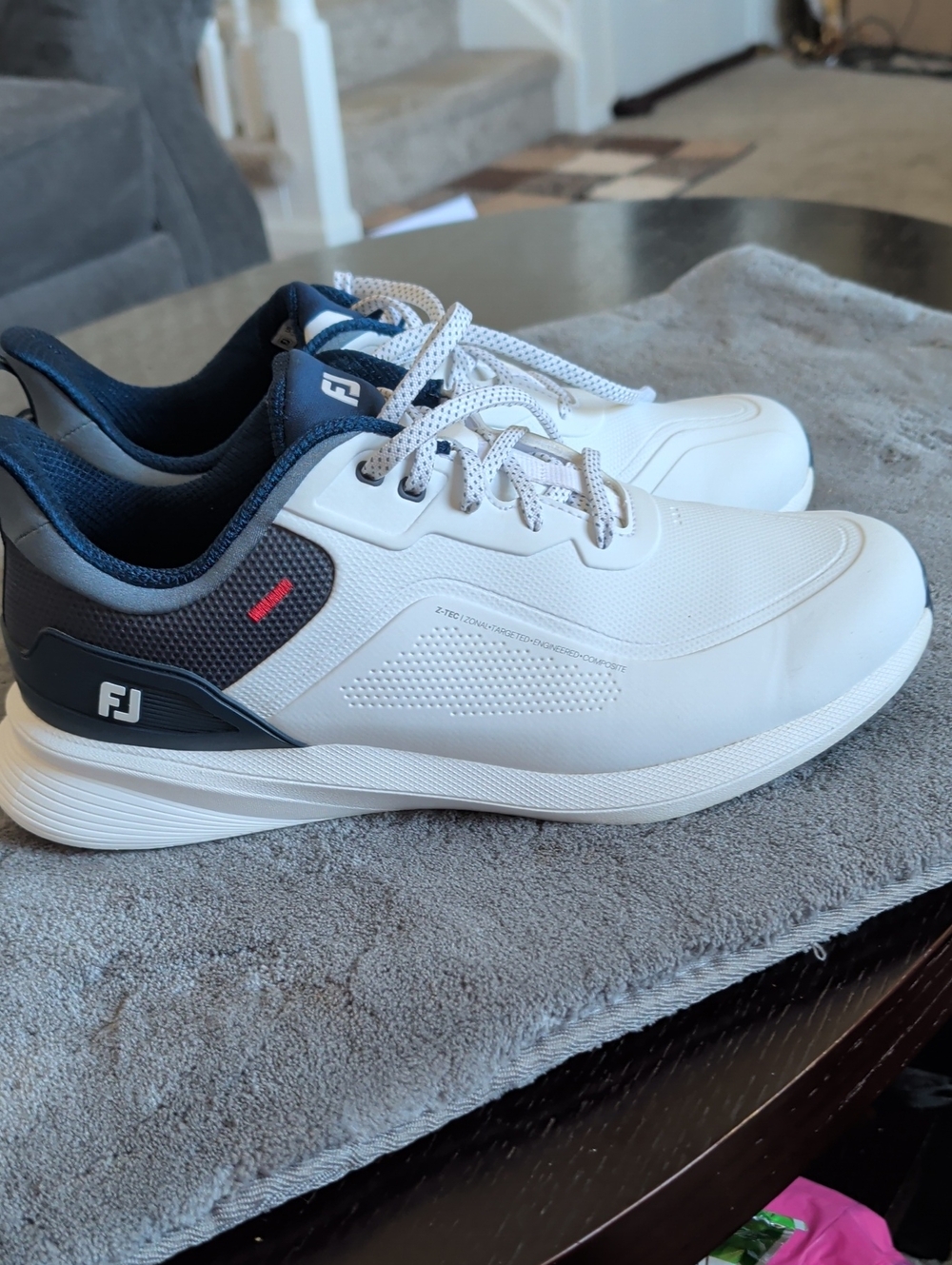 FootJoy White and Navy Men's Athletic Golf Shoes with Red Accent